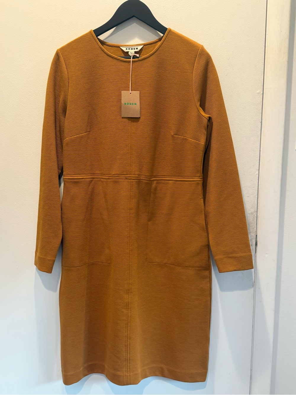 Boden Long Sleeve Shift Dress — Mustard Brown